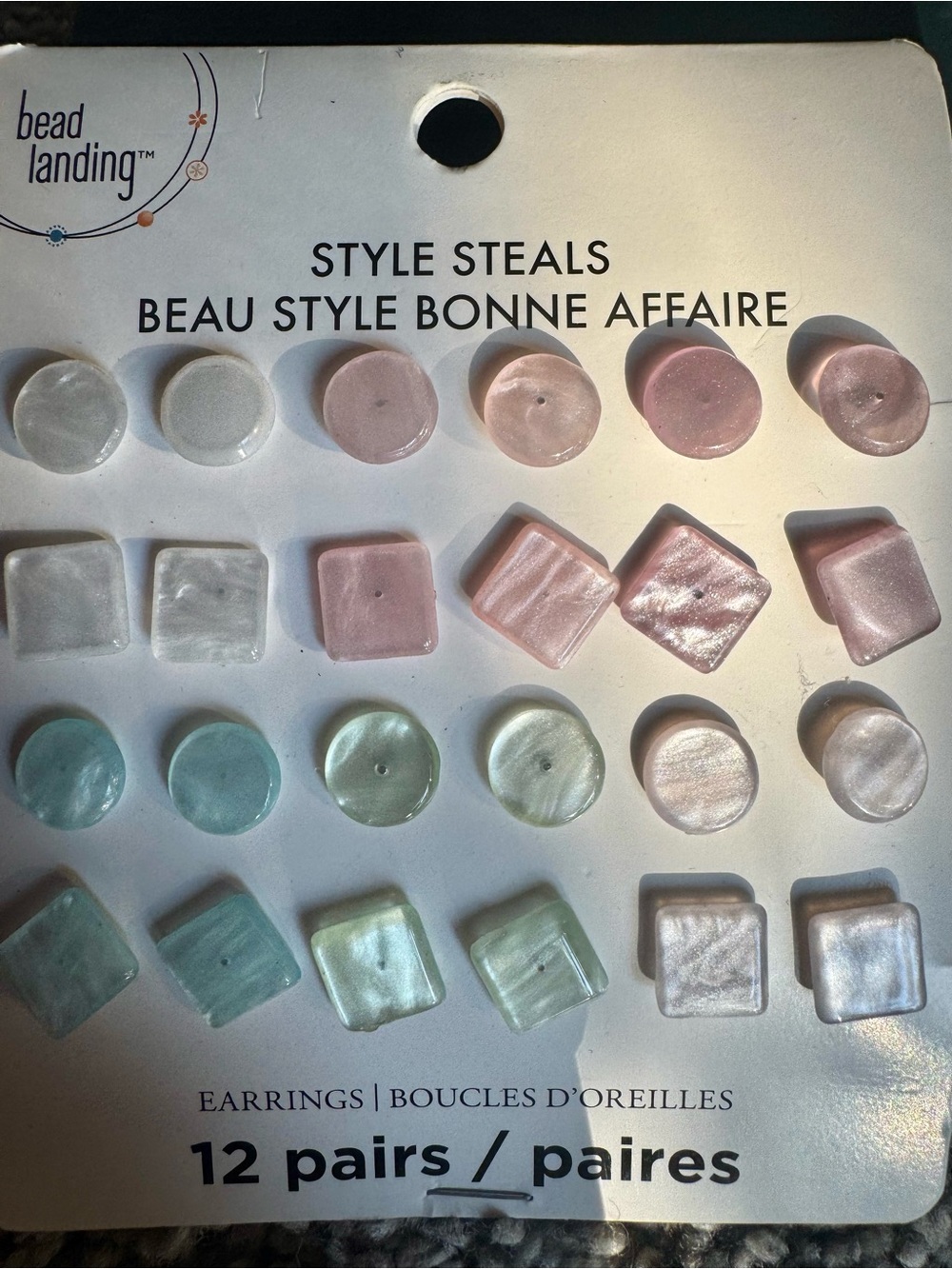 Bead Landing Pastel Pearlized Stud Earring Set - Pink, White, Mint